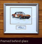 Framed behind glass